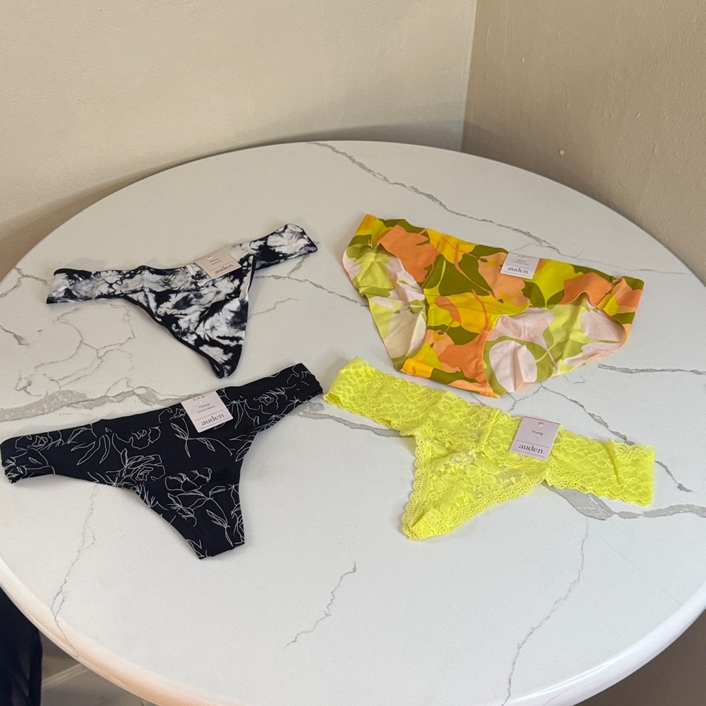 Women4-Pack Girls Bikini & Lace Briefs Set - Black, Neon Yellow, Tie-Dye, Floral